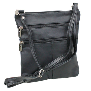 5 Pocket Black Leather Cross Body Bag #P30030K
