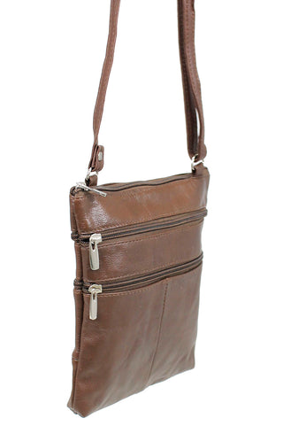 5 Pocket Brown Leather Cross Body Bag  #P30031N