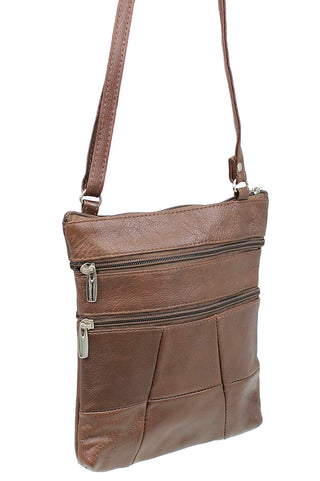 5 Pocket Brown Leather Cross Body Bag  #P30031N