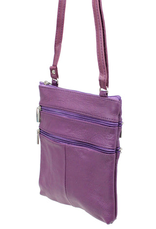 5 Pocket Purple Leather Cross Body Bag  #P30034PU
