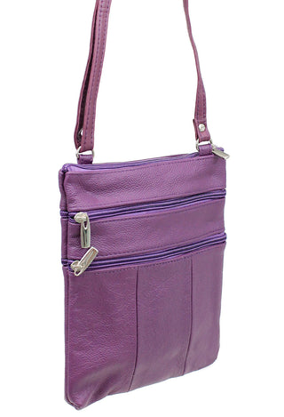 5 Pocket Purple Leather Cross Body Bag  #P30034PU