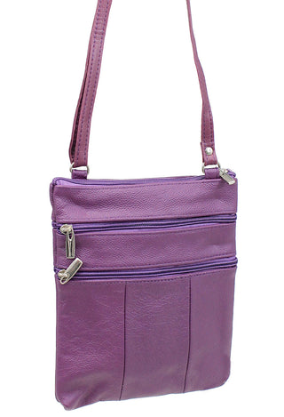 5 Pocket Purple Leather Cross Body Bag  #P30034PU