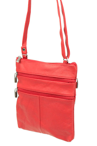 5 Pocket Red Leather Cross Body Bag  #P30036R