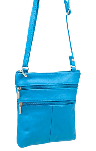 5 Pocket Turquoise Leather Cross Body Bag  #P30039TQ