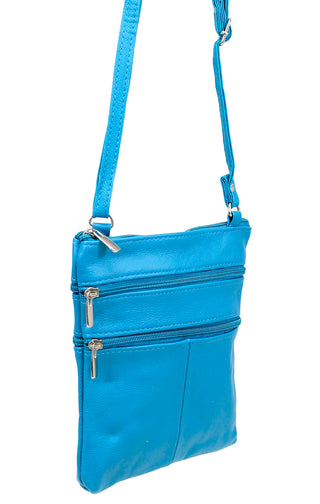 5 Pocket Turquoise Leather Cross Body Bag  #P30039TQ