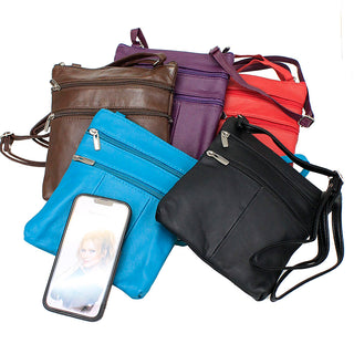 5 Pocket Turquoise Leather Cross Body Bag  #P30039TQ