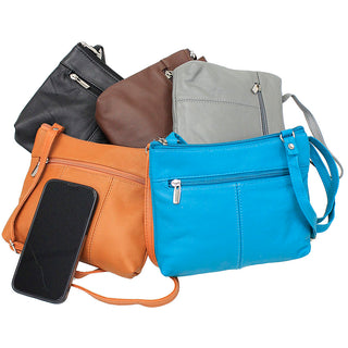 3 Zipper Gray Leather Compact Purse #P30043GY