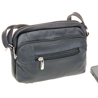 Black Leather Cross Body Cell Phone Utility Pouch #P30050K