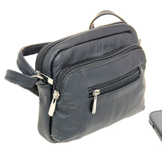 Black Leather Cross Body Cell Phone Utility Pouch #P30050K