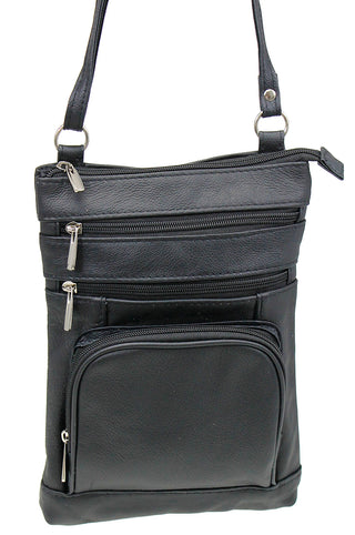 10'' Large Black Leather Cross Body Bag Purse #P3790XK
