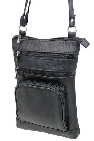 10'' Large Black Leather Cross Body Bag Purse #P3790XK