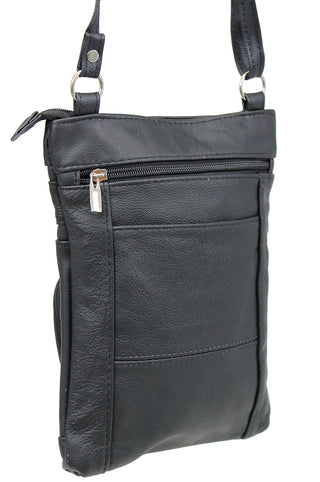 10'' Large Black Leather Cross Body Bag Purse #P3790XK