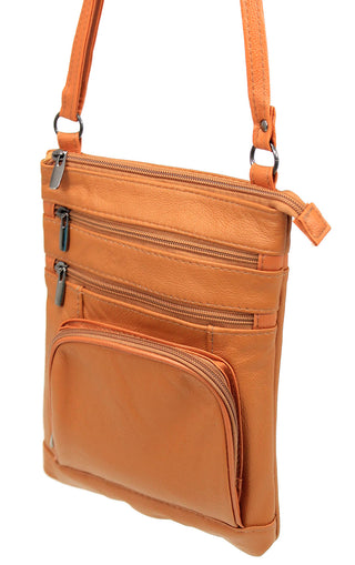 10'' Large Light Brown Leather Cross Body Bag Purse #P3791XLN