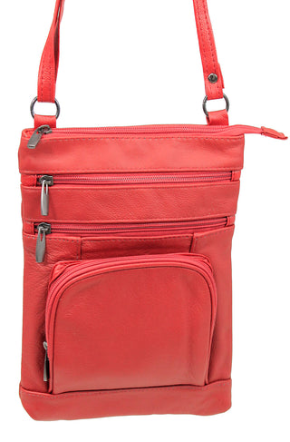 10'' Large Red Leather Cross Body Bag Purse #P3796R