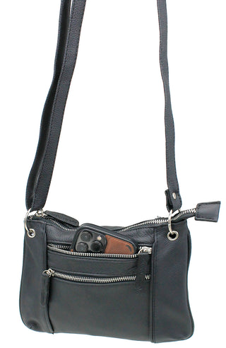 Black Leather Cross Body Purse with Rings #P5031K