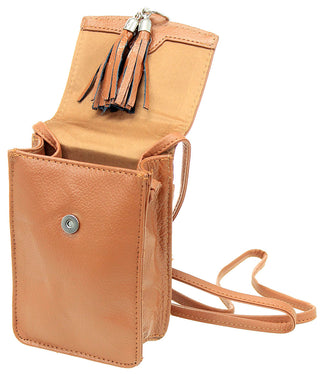Light Brown Leather Cross Body Phone Case with Tassel #P5061FN