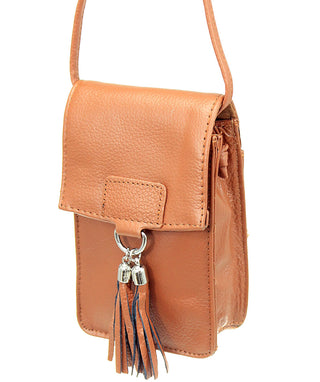 Light Brown Leather Cross Body Phone Case with Tassel #P5061FN