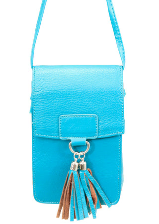 Turquoise Leather Cross Body Phone Case with Tassel #P5069FTQ