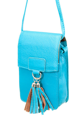 Turquoise Leather Cross Body Phone Case with Tassel #P5069FTQ