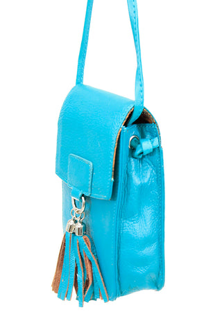 Turquoise Leather Cross Body Phone Case with Tassel #P5069FTQ
