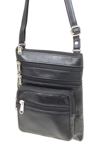 Black Soft Leather Cross Body Bag #P81K