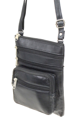 Black Soft Leather Cross Body Bag #P81K
