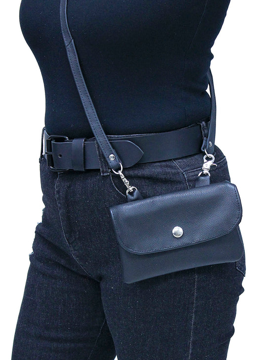 Black Leather Clip-On Hip Clip Bag #PKK13065K