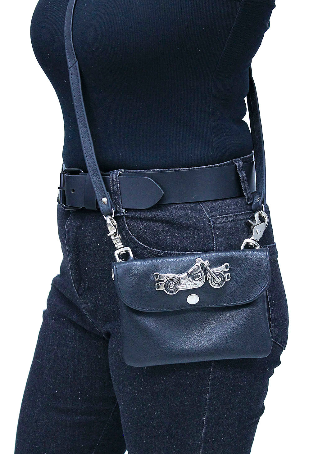 Motorcycle Double Clip Leather Pouch #PKK1306BIK