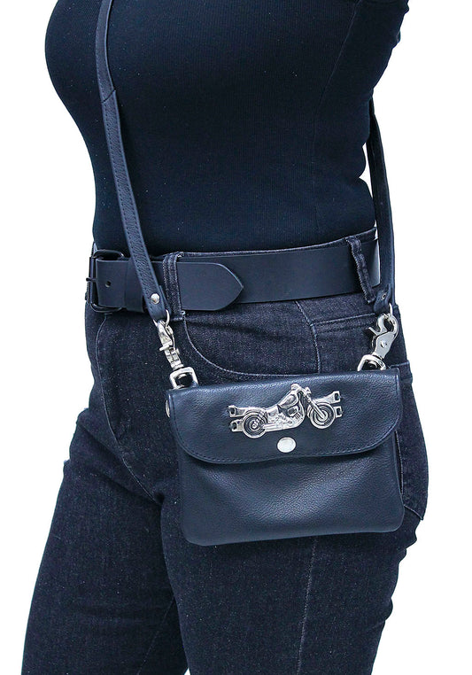 Motorcycle Double Clip Leather Pouch #PKK1306BIK