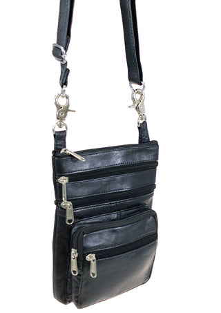 Tall Soft Black Leather Double Clip Hip Bag #PKK810K