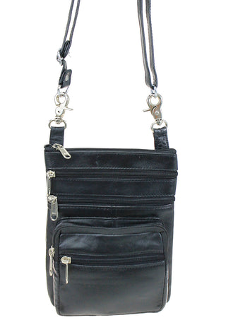 Tall Soft Black Leather Double Clip Hip Bag #PKK810K