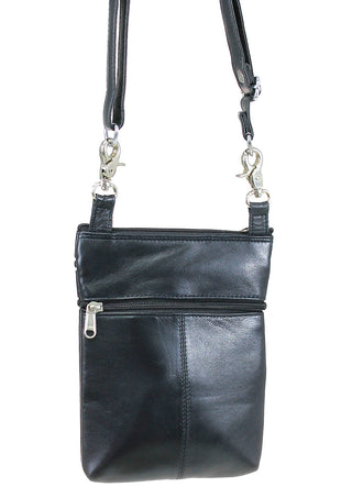 Tall Soft Black Leather Double Clip Hip Bag #PKK810K