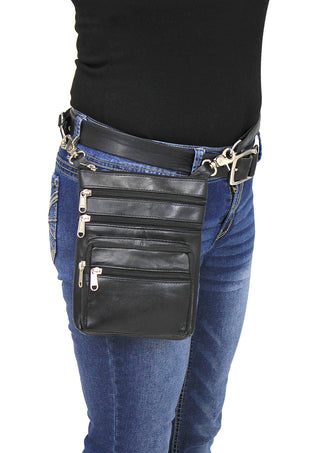 Tall Soft Black Leather Double Clip Hip Bag #PKK810K