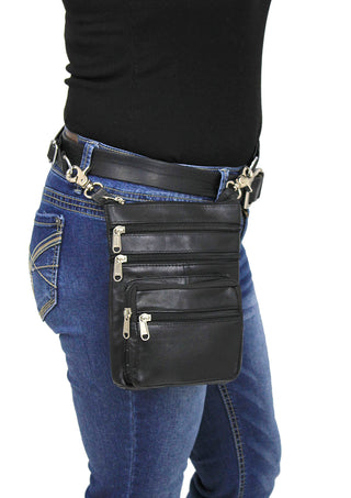 Tall Soft Black Leather Double Clip Hip Bag #PKK810K