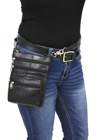 Tall Soft Black Leather Double Clip Hip Bag #PKK810K