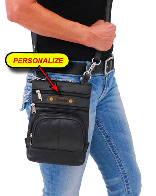 Black Leather Side Purse, Thigh Bag & Hip Clip Pouch #TB830K
