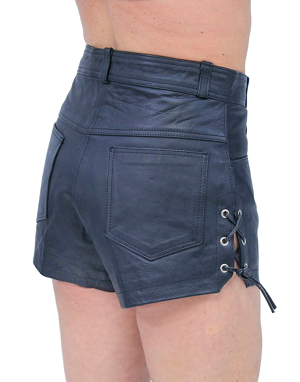 Women's Black Leather Booty Shorts W/Side Lace Cuff #SH1119LK ()