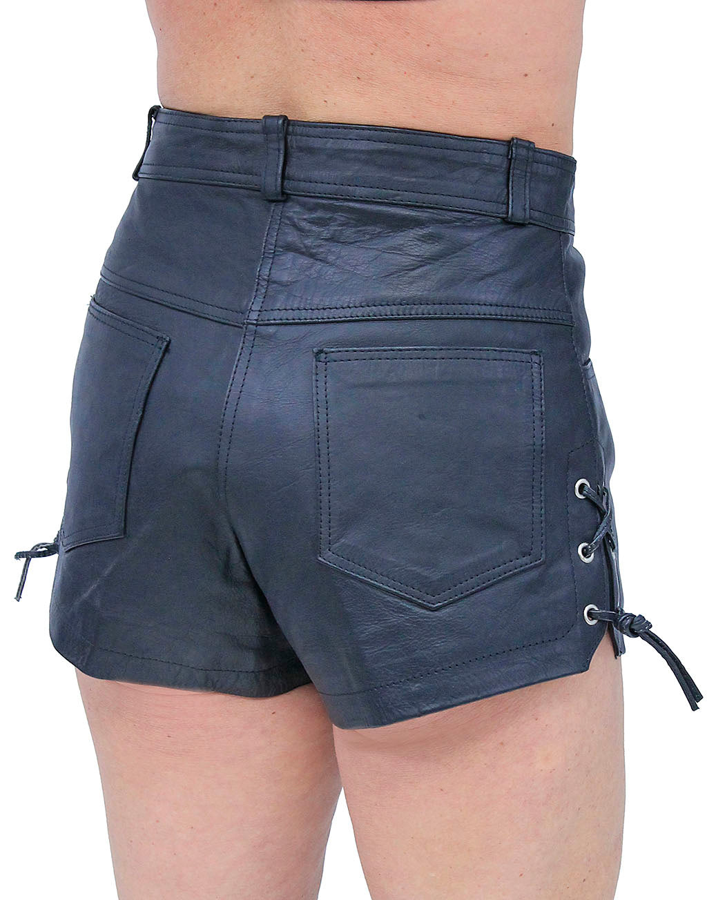 Women's Black Leather Booty Shorts W/Side Lace Cuff #SH1119LK ()