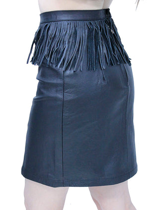 Black Leather Skirt with Fringe #SK191FK