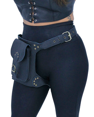 Heavy Leather Thigh Bag with Wide Buckle Straps #TB702031K