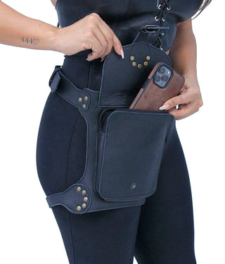 Heavy Leather Thigh Bag with Wide Buckle Straps #TB702031K