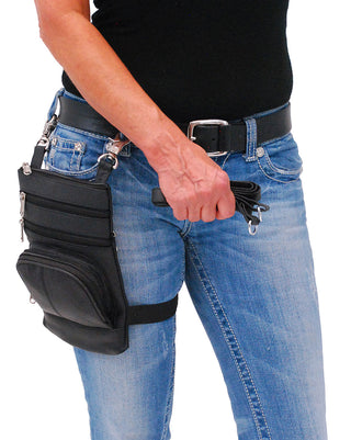 Black Leather Side Purse, Thigh Bag & Hip Clip Pouch #TB830K