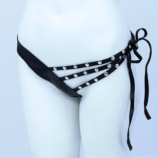 Triple Strap Studded Leather Thong #UGT1142K
