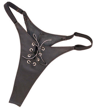 Black Genuine Leather Lace Up Thong #UGT604LK