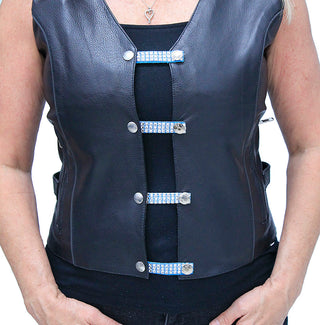 Diamond Plate Vest Extender Set - 4 Piece Chrome Chain Extenders With USA Flag Medallion