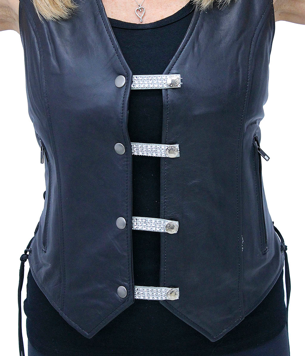 2.5" Crystal Vest Extender on Gray Leather #VC240932CRY