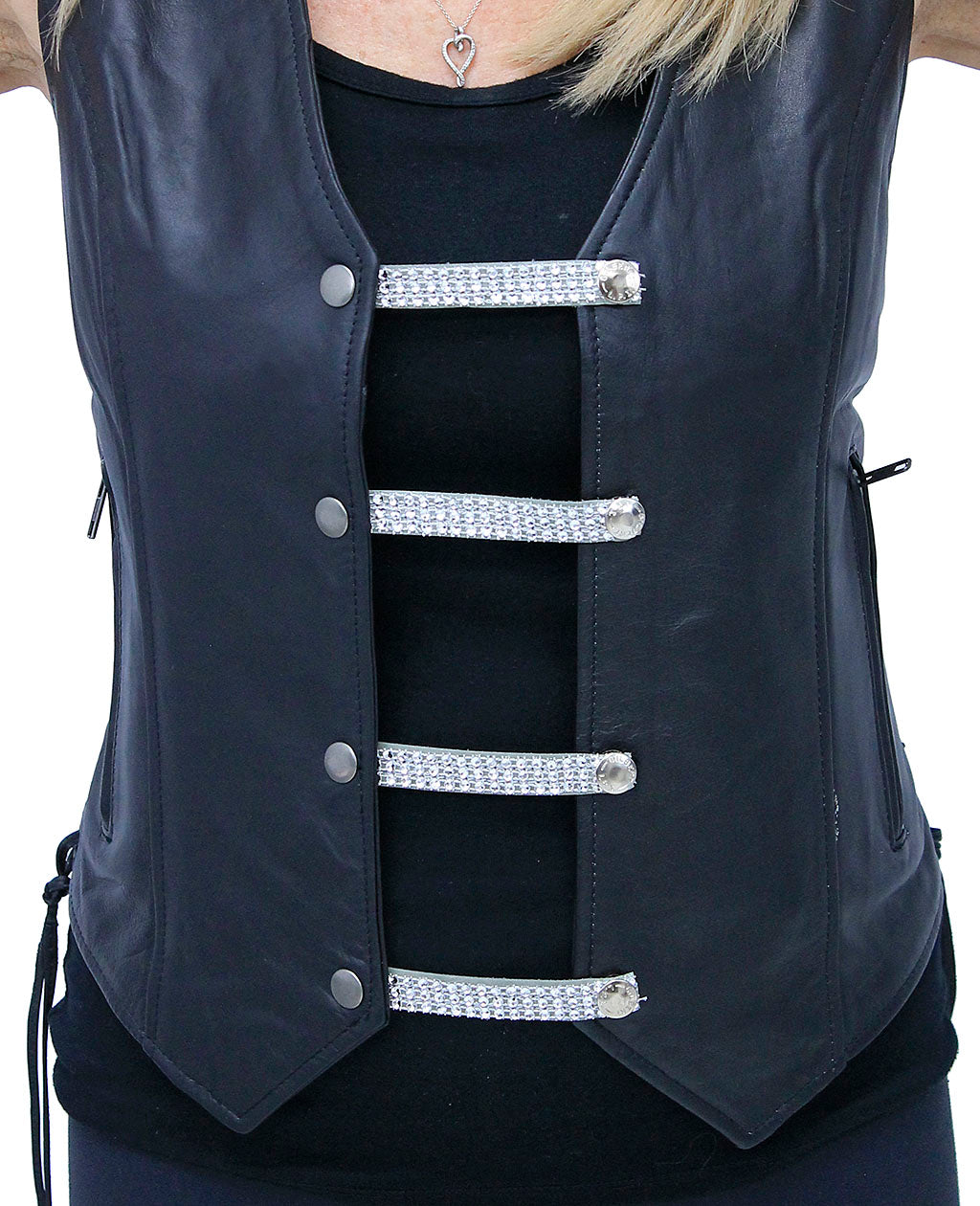 4" Crystal Vest Extender on Gray Leather #VC240934CRY