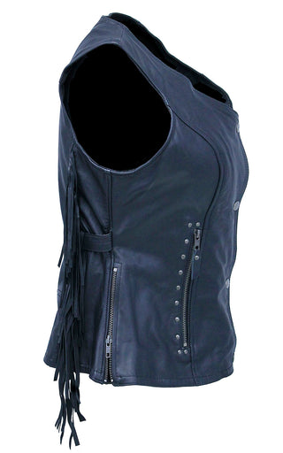 Women's Fringe Leather Long Vest with Concealed Pocket #VL1104RFK