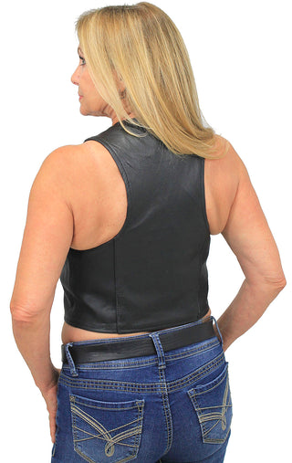 Triple Ring Snap Up Cropped Leather Vest #VL1123RRRK
