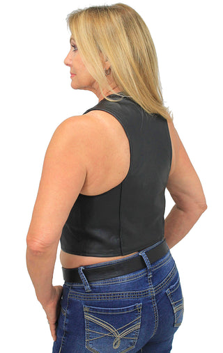 Triple Ring Snap Up Cropped Leather Vest #VL1123RRRK